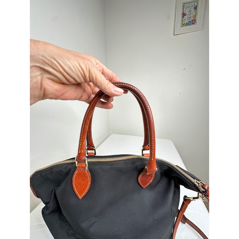 Dooney & Bourke Black Nylon Leather Trim Satchel Crossbody Bag Front Zip Pockets - Picture 7 of 16